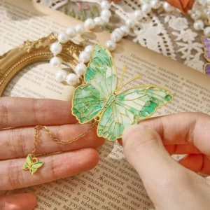 Mini Cute Butterfly Metal Bookmark With Chain And Gold Foil Design, Butterfly Book Page Holder, Vintage Bookmark To Aid Reading