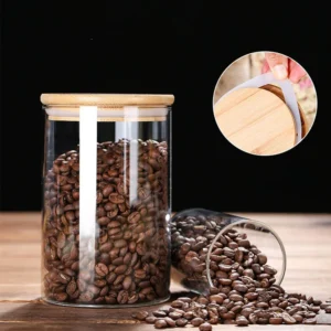 Glass Food Storage Jars with Airtight Bamboo Lid Food Container for Coffee Beans Tea Leaves Cookies Nuts Cereal Storage Canister