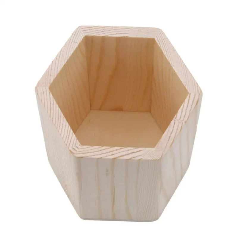 Pencil Holder Office Desk Wood Square/Round/Hexagon Pen Holder Pen Pot Cup Case Container Stationery Storage Organiser Supplies