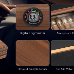 Cigar Humidor Box Cigar Case with Humidifier and Hygrometer, Cedar Wood Cigar Box with Divider, Cigar Gifts Accessories for Men