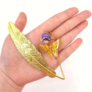 1PC elegant metal bookmark - decorated with golden feathers and flowers, a school gift, a Christmas and Valentine's Day gift