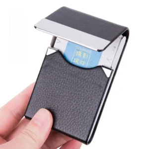 Men Postcard Box Business Multifunction Card Holder Case PU Leather Metal Pocket Holder with Magnetic Shut Cigarette Wallet Case