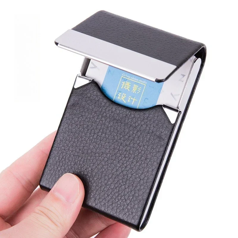 Men Postcard Box Business Multifunction Card Holder Case PU Leather Metal Pocket Holder with Magnetic Shut Cigarette Wallet Case