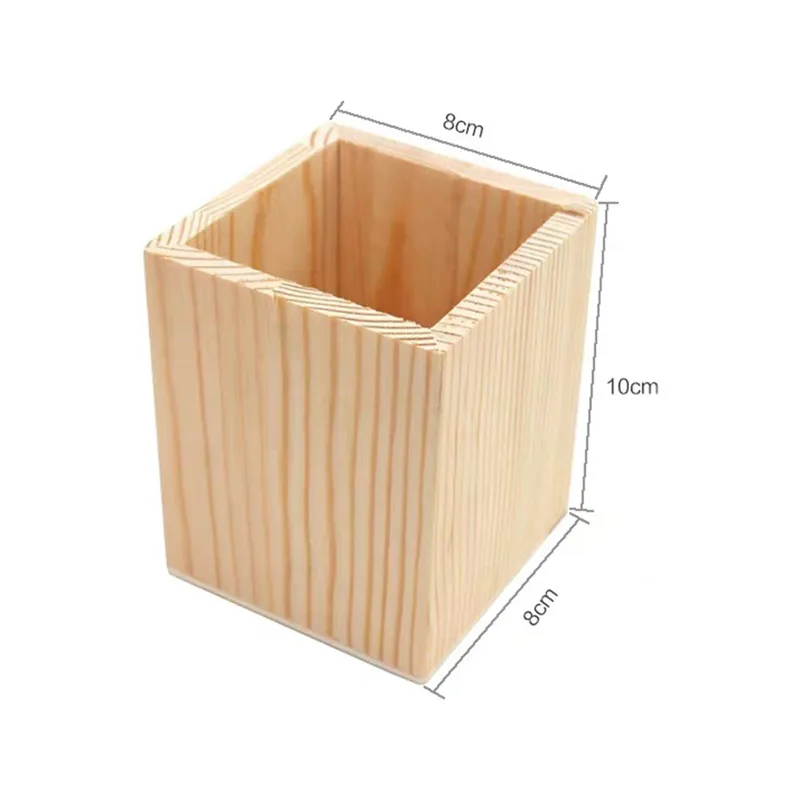 Pencil Holder Office Desk Wood Square/Round/Hexagon Pen Holder Pen Pot Cup Case Container Stationery Storage Organiser Supplies