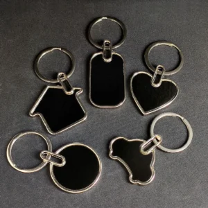 Custom Logo Name Metal Black Keychain Personalized Keyring Plate Laser Marking Engraving Stainless Steel Key Chain Ring Gift