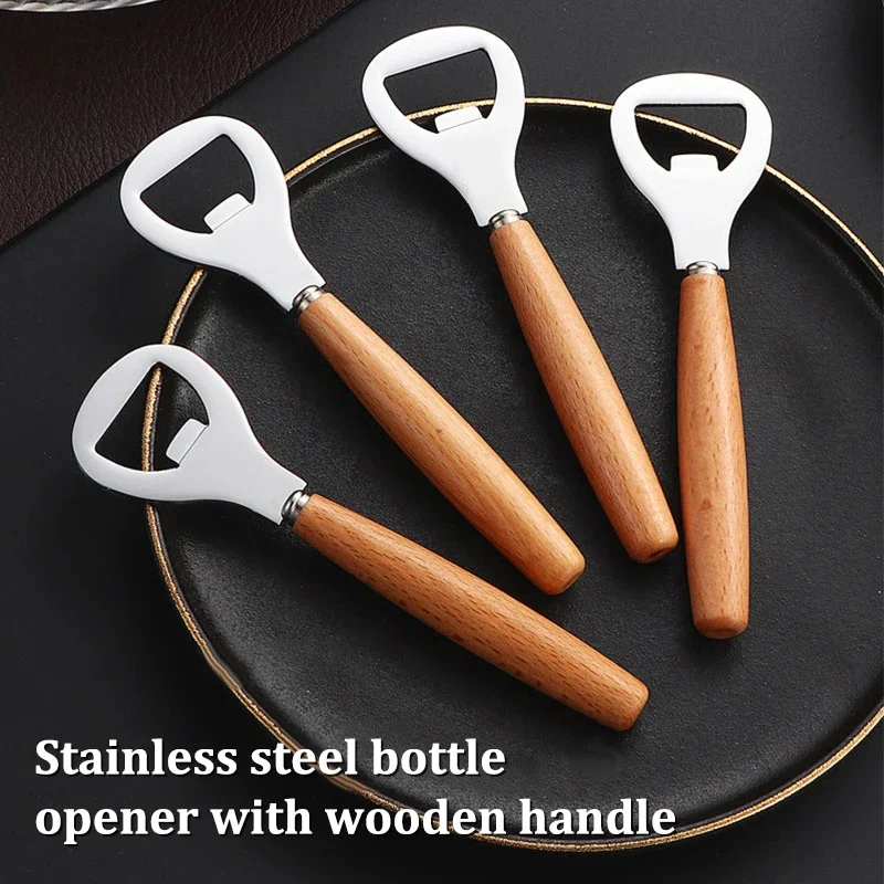 Wooden Handle Beer Bottle Opener, Stainless Steel; Unique Design; Perfect For Opening Beer, Soda, And Other Beverage Bottles.