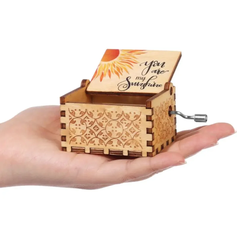 You are My Sunshine Engraved Hand-Cranked Wooden Musical Box Suitable Gifts for Birthday Christmas Valentine's Day Thanksgiving