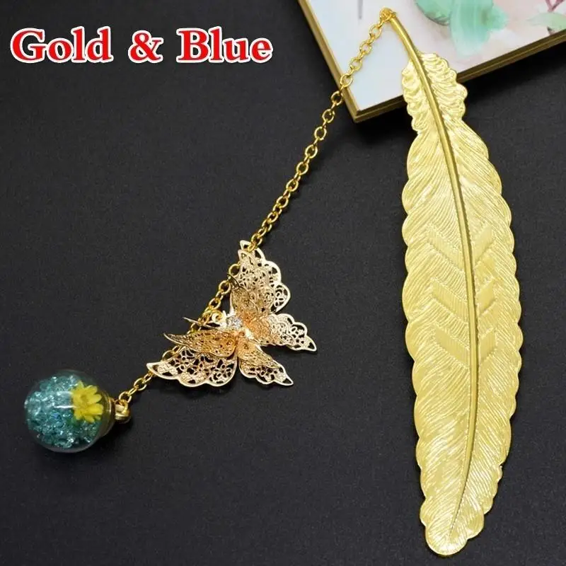 S2385f8e2707d459e8ba93ba8dc7c0d18p.webp Retro Bookmark Feather Butterfly Creative Metal Bookmarks Stationery Gift Metal Feather Bookmark In Gift Box Packaging