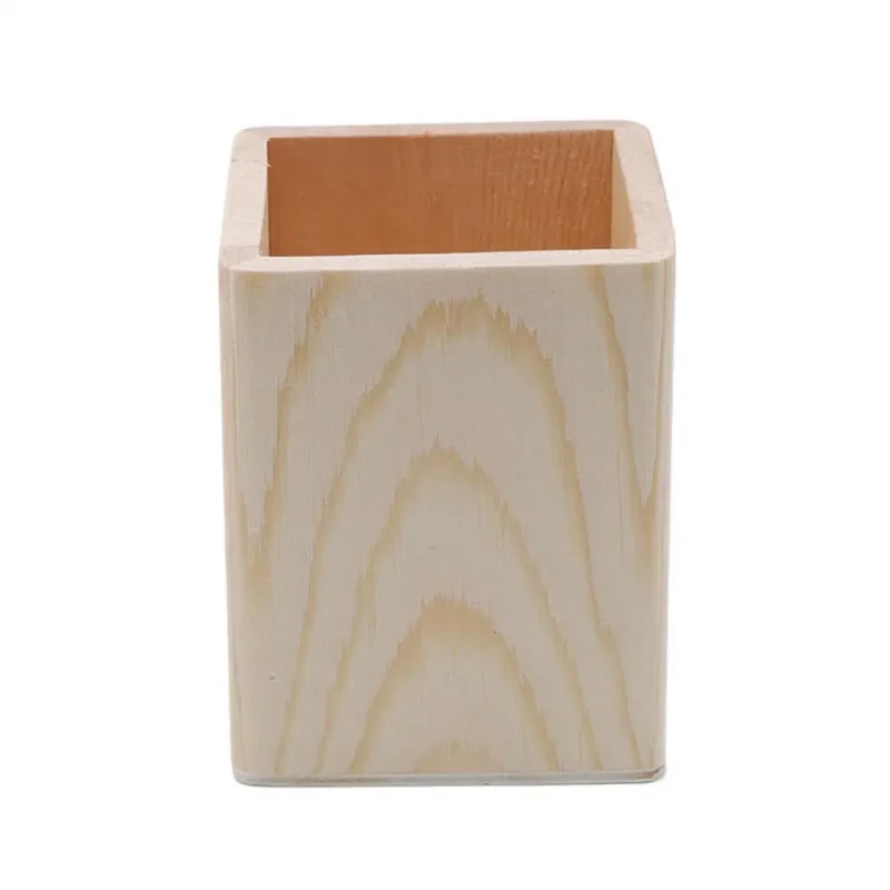Pencil Holder Office Desk Wood Square/Round/Hexagon Pen Holder Pen Pot Cup Case Container Stationery Storage Organiser Supplies
