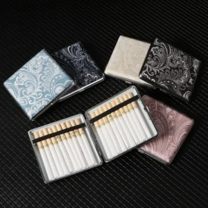 New Classic Leather Pattern Rubber Band Style Coarse 20 Cigarettes Box For Men Portable And Lightweight Metal Cigarette Box