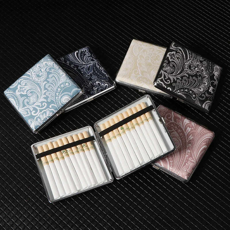 New Classic Leather Pattern Rubber Band Style Coarse 20 Cigarettes Box For Men Portable And Lightweight Metal Cigarette Box