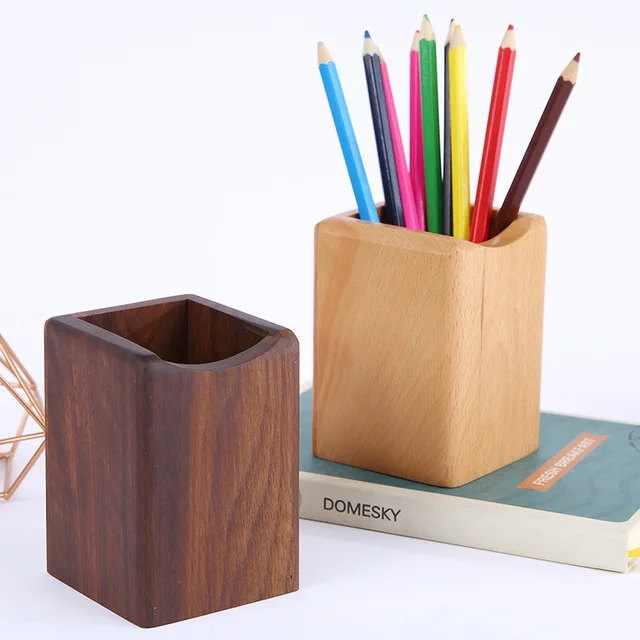 Wooden storage box pen holder
