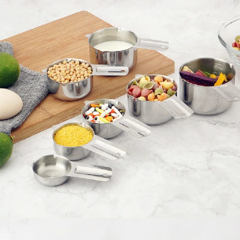 Measuring Cups and Spoons Set 7 Stainless Steel Nesting Measuring Cups and Measuring Spoons with Ring Connector Kitchen Gadgets