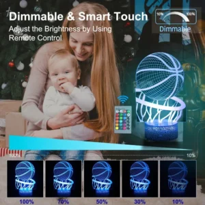 Basketball Night Light for Kids 3D LED Illusion Lamp Remote Control Brightness Adjustment Gifts for Girls Boys Room Decoration