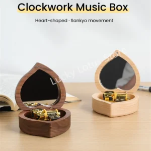 Wooden Heart Shaped Music Box Maple Wood 18 Tones Clockwork Musical Box Swan Lake Summer Moving Castle Birthday Gifts for Lovers