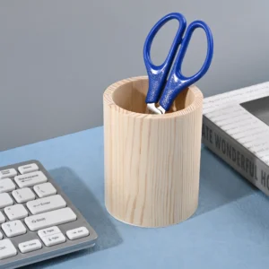 Pencil Holder Office Desk Wood Square/Round/Hexagon Pen Holder Pen Pot Cup Case Container Stationery Storage Organiser Supplies