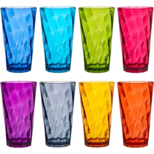 Set of 8 BPA-Free Acrylic Drinking Glasses, 20oz Jewel Tone Colors, Top-Rack Dishwasher Safe