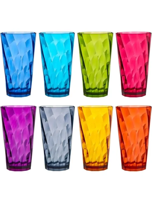 Set of 8 BPA-Free Acrylic Drinking Glasses, 20oz Jewel Tone Colors, Top-Rack Dishwasher Safe