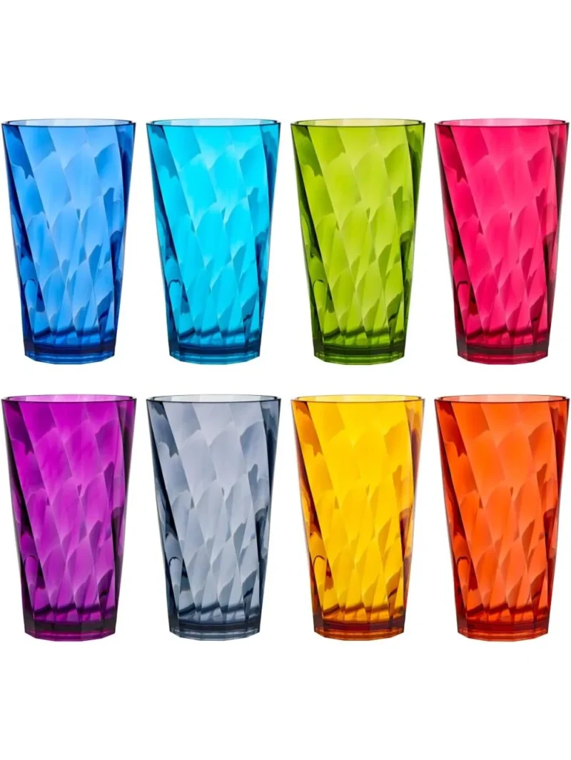 Set of 8 BPA-Free Acrylic Drinking Glasses, 20oz Jewel Tone Colors, Top-Rack Dishwasher Safe