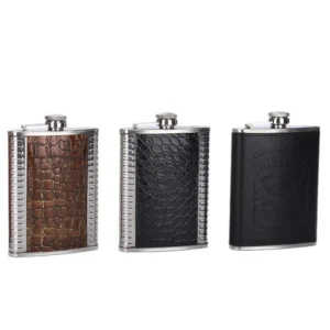 Fashion 8oz Hip Flask Stainless Steel Leakproof Liquor Flask Mini Leather Covered Wine Cup Outdoor