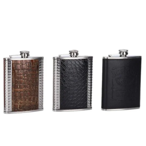 Fashion 8oz Hip Flask Stainless Steel Leakproof Liquor Flask Mini Leather Covered Wine Cup Outdoor