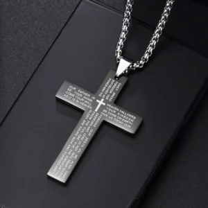 Christian Jesus Cross Necklace For Men Women Stainless Steel Chains Choker Religion Blue Pendants Jewelry Prayer Baptism Gifts