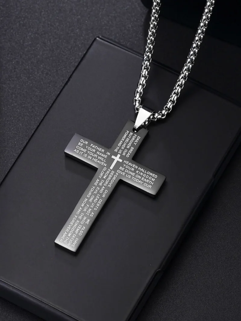 Christian Jesus Cross Necklace For Men Women Stainless Steel Chains Choker Religion Blue Pendants Jewelry Prayer Baptism Gifts