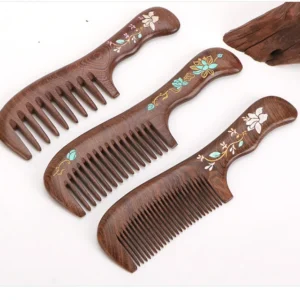 Black Ebony Wood Comb Colorful Massage Comb Head Meridian Ebony Wood Static Home Hair Care Gift Engraving Wholesale