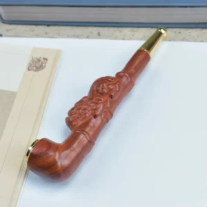 Double Filter Red Sandalwood Smoke Pipe Carved Dragon Mouth Real Wood Cleaning Friendly Compact And Durable Smoking Accessory