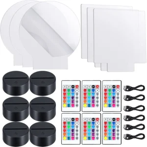 6 Sets DIY 3D Night LED Light Lamp Including 6 Light Display Stands And Clear Acrylic Sheets With Remote And USB Cables For Room