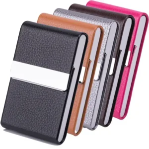 Men Postcard Box Business Multifunction Card Holder Case PU Leather Metal Pocket Holder with Magnetic Shut Cigarette Wallet Case