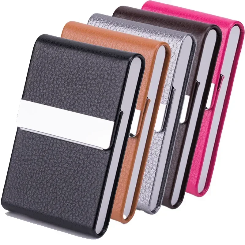 Men Postcard Box Business Multifunction Card Holder Case PU Leather Metal Pocket Holder with Magnetic Shut Cigarette Wallet Case