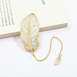 Exquisite Metal Metal Bookmark Feather Shape With Feather Pendant Reading Book Clip Pagination Mark Book Lovers Writers Readers