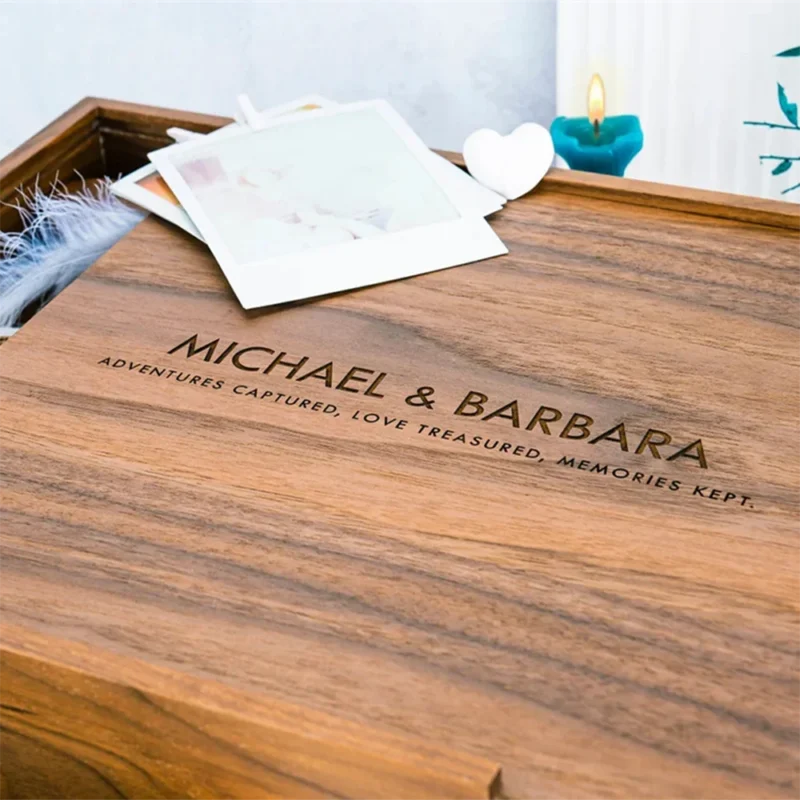 Free Custom Walnut Maple Wood Storage Box Photography Jewelry Wedding Gift Album USB Box Natural Wooden Case 16.9X16.9X3.5cm