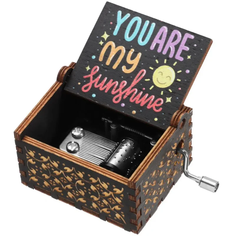 You are My Sunshine Engraved Hand-Cranked Wooden Musical Box Suitable Gifts for Birthday Christmas Valentine's Day Thanksgiving