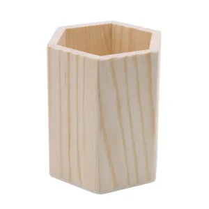 Pencil Holder Office Desk Wood Square/Round/Hexagon Pen Holder Pen Pot Cup Case Container Stationery Storage Organiser Supplies