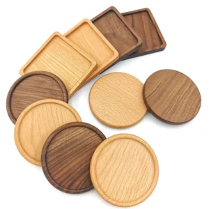 8.8cm Walnut Wood Coasters for Glasses Mugs, Round Square Wooden Cup Mat Durable Tea Coffee Cup Pad Placemats