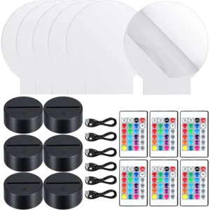 6 Sets DIY 3D Night LED Light Lamp Including 6 Light Display Stands And Clear Acrylic Sheets With Remote And USB Cables For Room