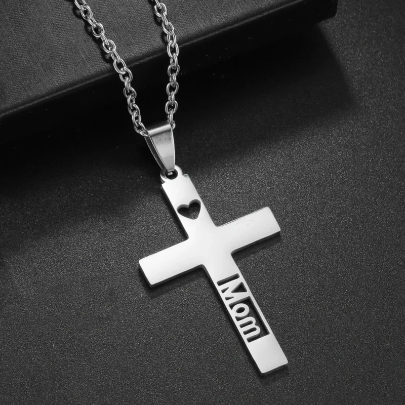 Christian Jesus Cross Necklace For Men Women Stainless Steel Chains Choker Religion Blue Pendants Jewelry Prayer Baptism Gifts