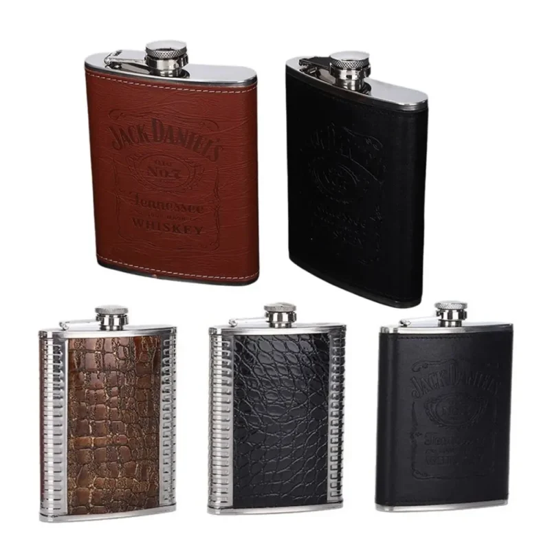 Fashion 8oz Hip Flask Stainless Steel Leakproof Liquor Flask Mini Leather Covered Wine Cup Outdoor
