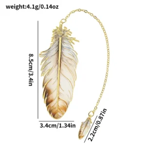 Exquisite Metal Metal Bookmark Feather Shape With Feather Pendant Reading Book Clip Pagination Mark Book Lovers Writers Readers