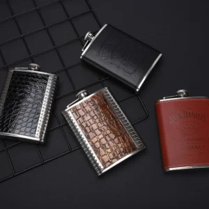 Fashion 8oz Hip Flask Stainless Steel Leakproof Liquor Flask Mini Leather Covered Wine Cup Outdoor