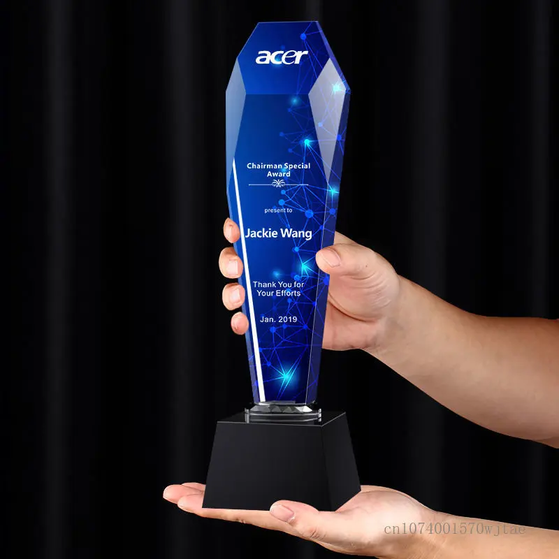 Creative High-end Crystal Trophy, Customized Lettering, Color Printing, Excellent Staff Team, annual Meeting Award