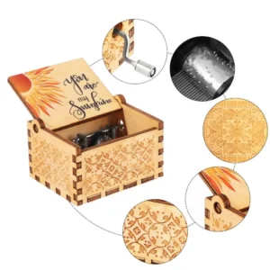 You are My Sunshine Engraved Hand-Cranked Wooden Musical Box Suitable Gifts for Birthday Christmas Valentine's Day Thanksgiving