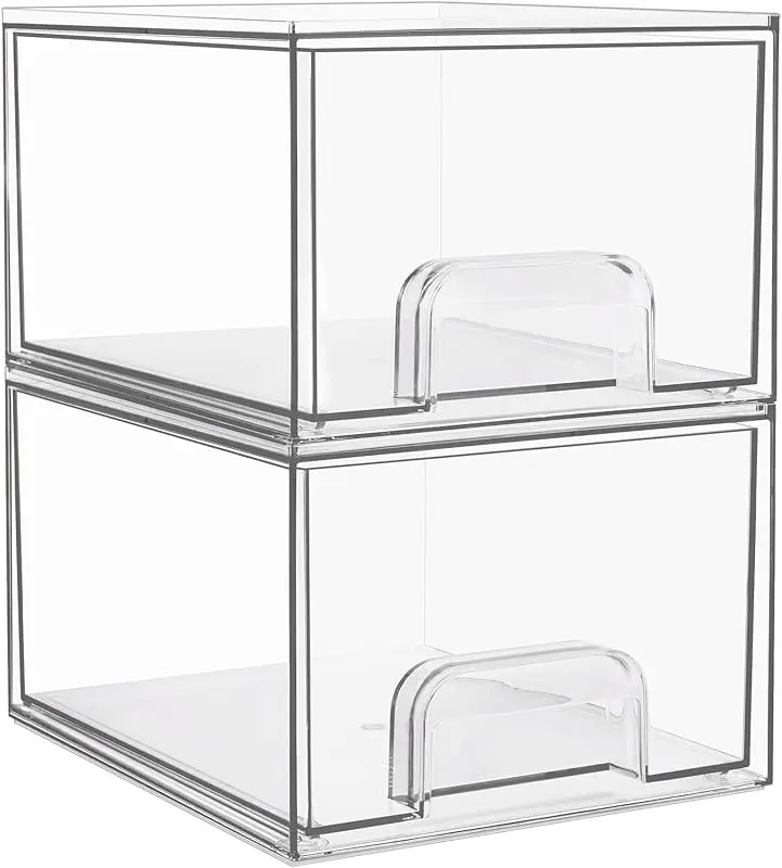 S3a9b02e35b3a45c49b430e53751e43d6r.webp Household2-3-4Pack of Transparent Stackable Storage Boxes Drawer-Type Bathroom Makeup Room Kitchen Storage Organizer Plastic Box