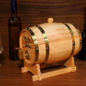 3L Wooden Whiskey Barrel with Stand Bung and Spigot Wine Barrel Whiskey Barrel Dispenser for Cocktails Bourbon Rum Tequila Beer