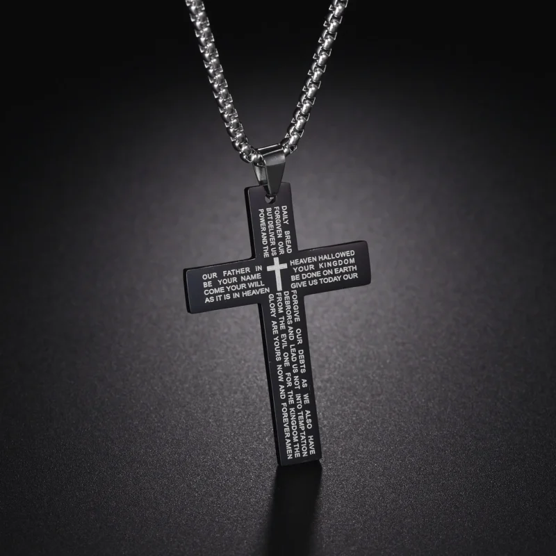 Christian Jesus Cross Necklace For Men Women Stainless Steel Chains Choker Religion Blue Pendants Jewelry Prayer Baptism Gifts