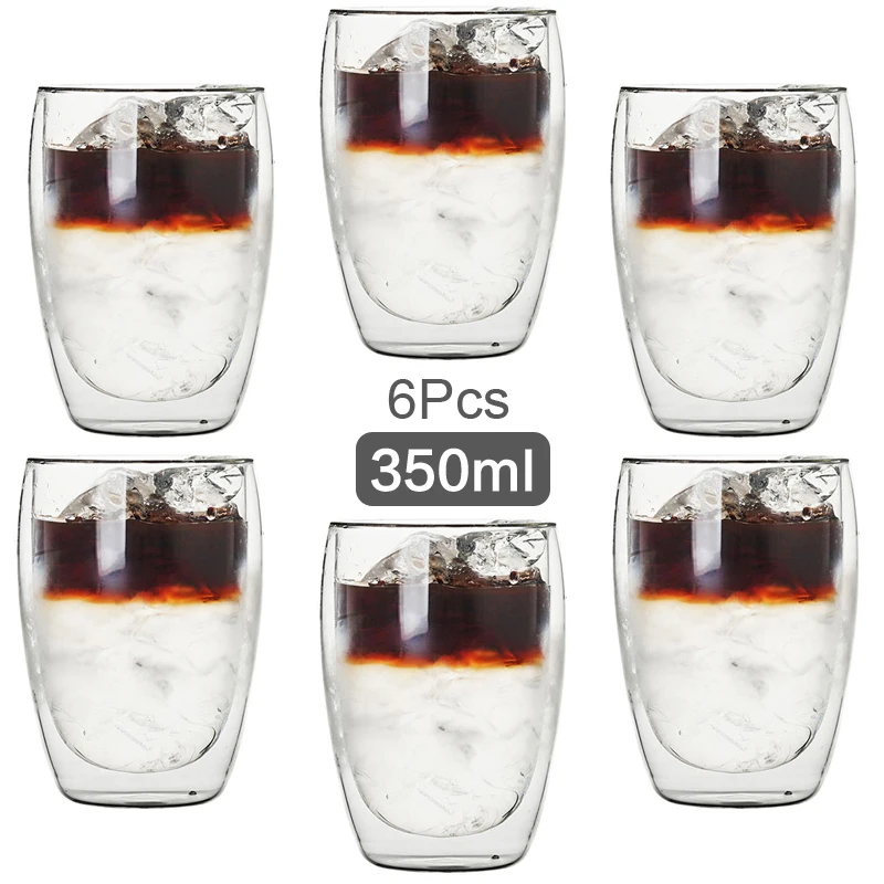 Double Wall Glass Cup Heat Insulation Transparent Handmade Tea Drink Cups MINI Whisky glasses Espresso Coffee Mug set 250-450ml