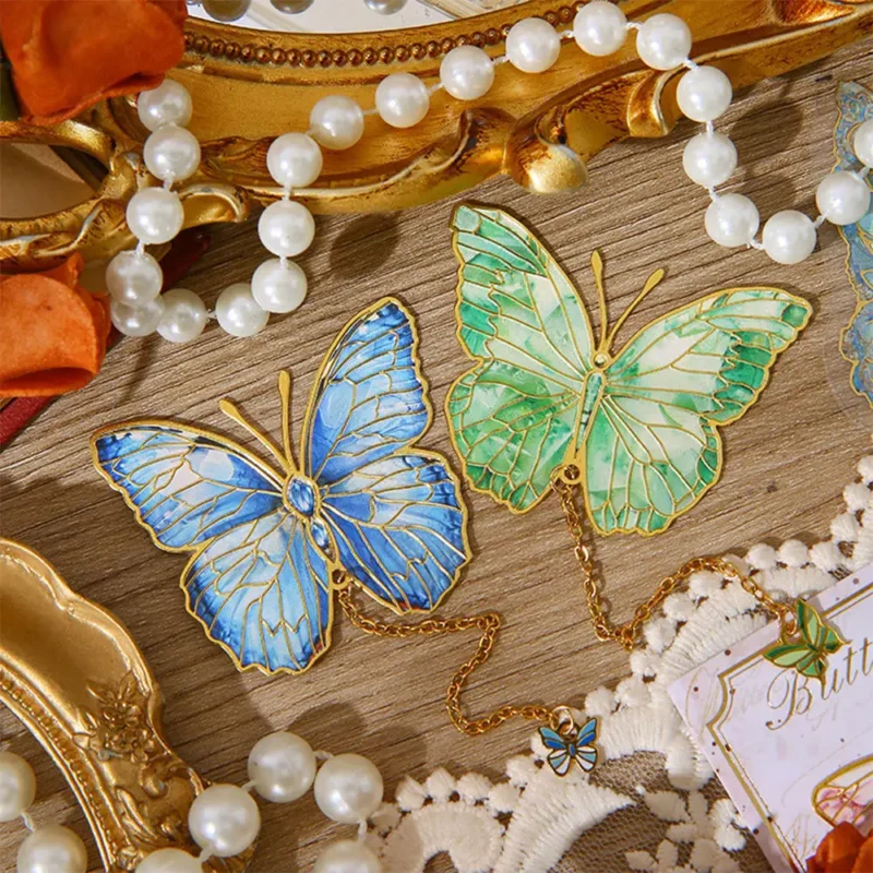2024 Cute Butterfly Metal Bookmark Colorful Bronzing Bookmark With Chain Gifts For Book Lovers Readers Writers Friends Adults