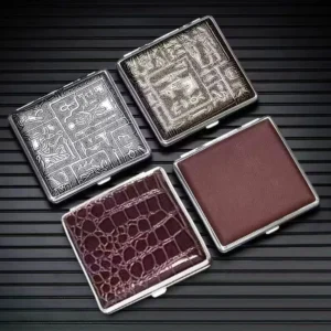 Cigarette Storage Cover Holder 20 Sticks Gift for Men's Leather Cigarette Box Cigar Case Metal Leather Smoking Accessories